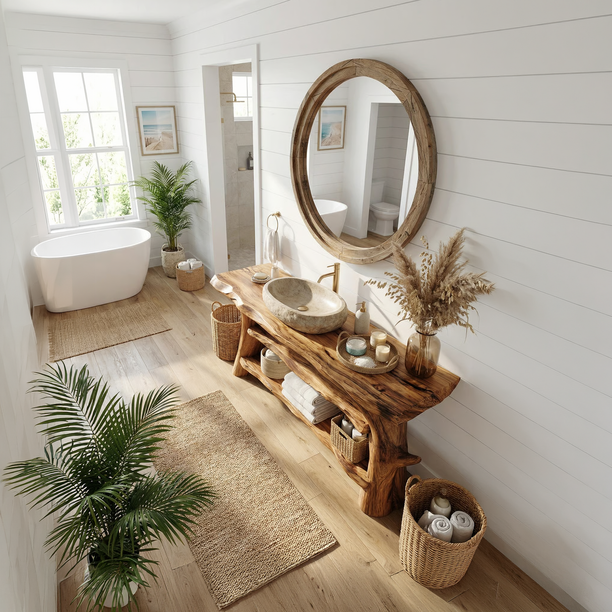 Mid Century Solid Wood Bathroom Vanity Sculptural Live Edge For Bath