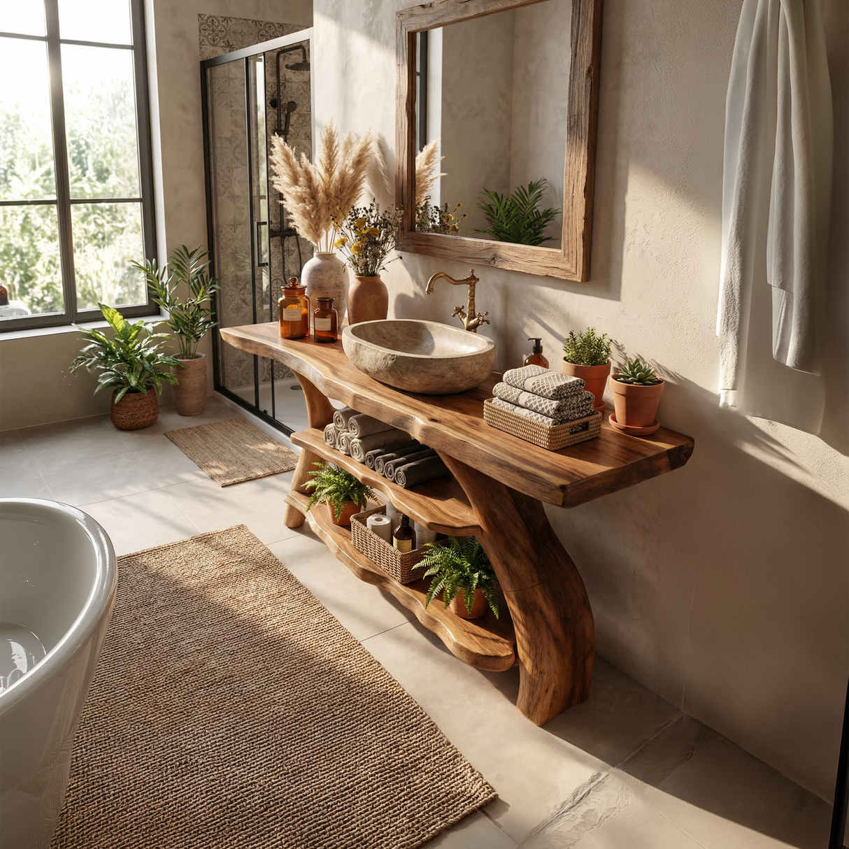 Handcrafted Bathroom Vanity Solid Wood Live Edge For Modern Bathroom