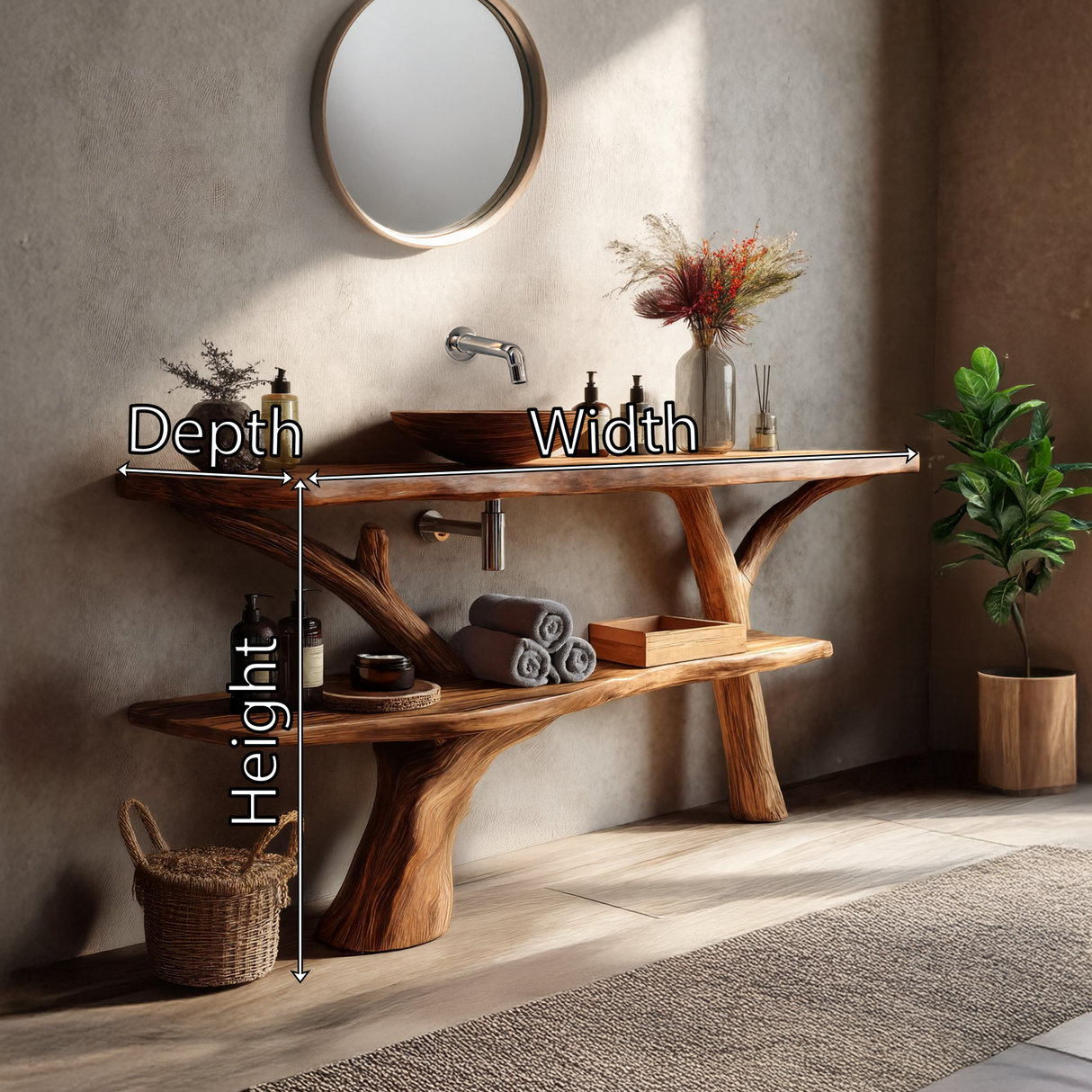 Modern Bathroom Vanity Solid Wood With Open Shelf For Minimal Bath