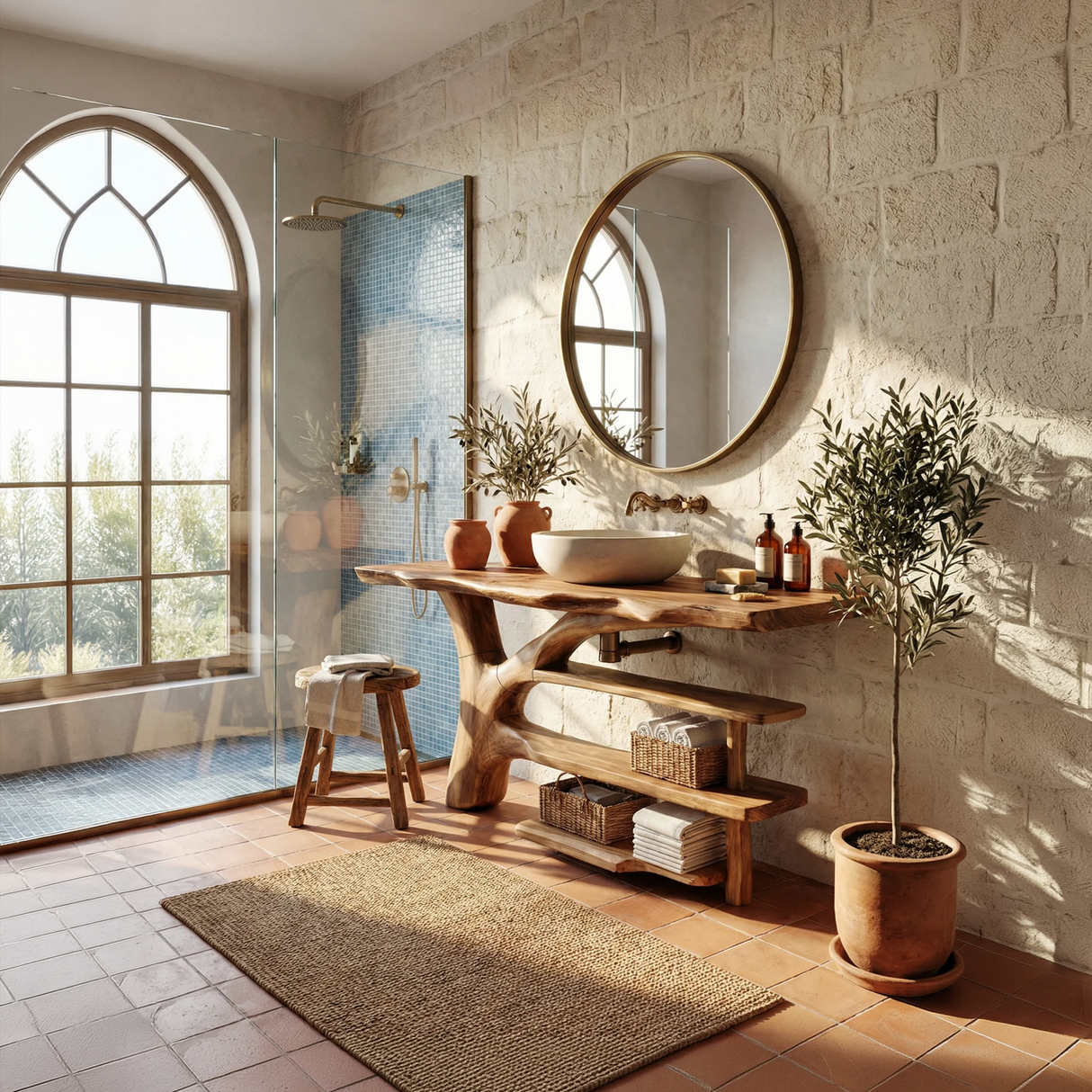 Mid Century Solid Wood Bathroom Vanity Organic Design For Home Bath