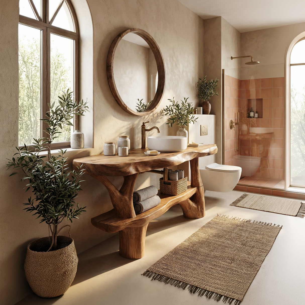 Handcrafted Live Edge Bathroom Vanity Organic Wood For Spa Bathroom