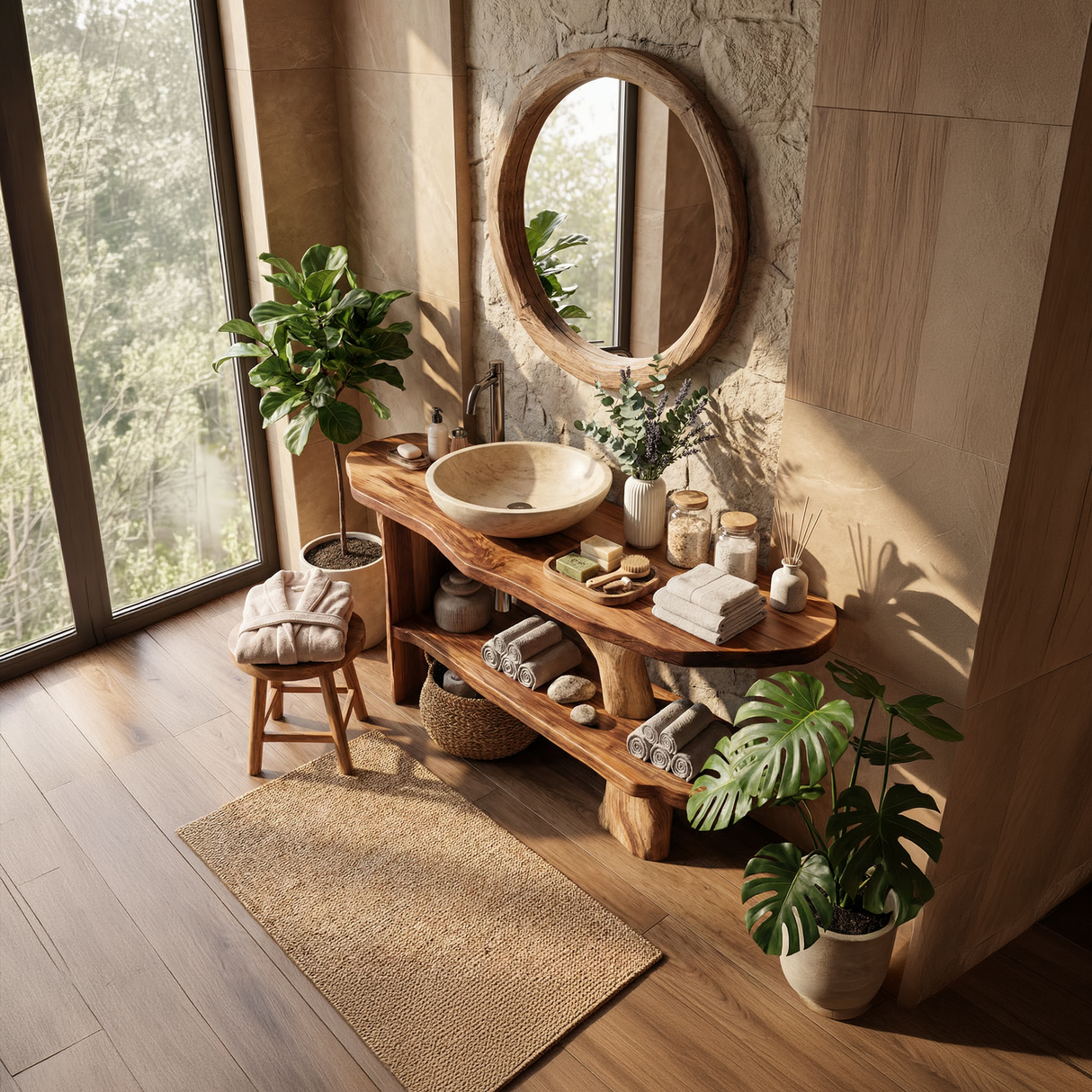 Farmhouse Bathroom Vanity Solid Wood Live Edge For Natural Bath Decor