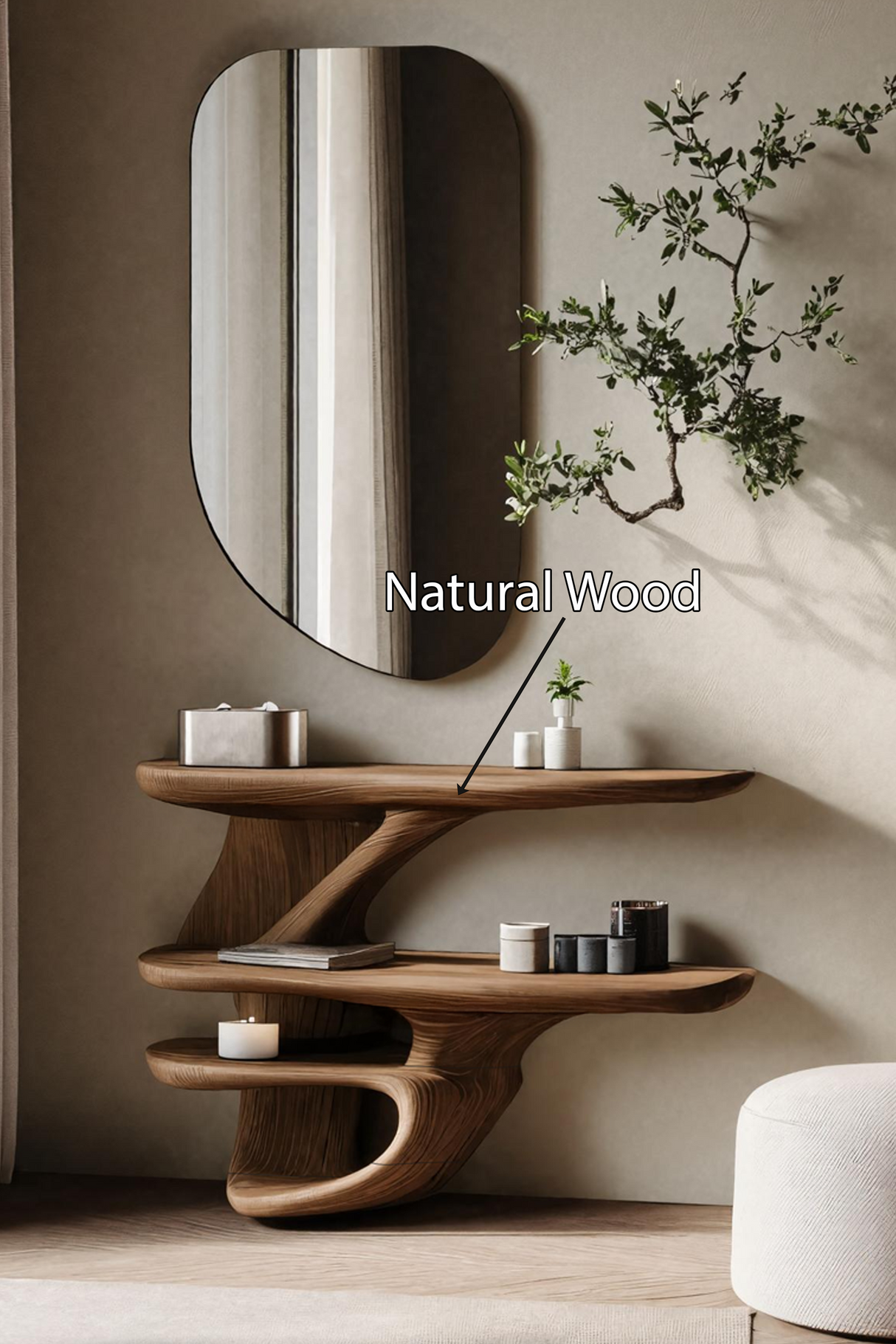 Handcrafted Live Edge Cosmetic Table for Bathroom Use