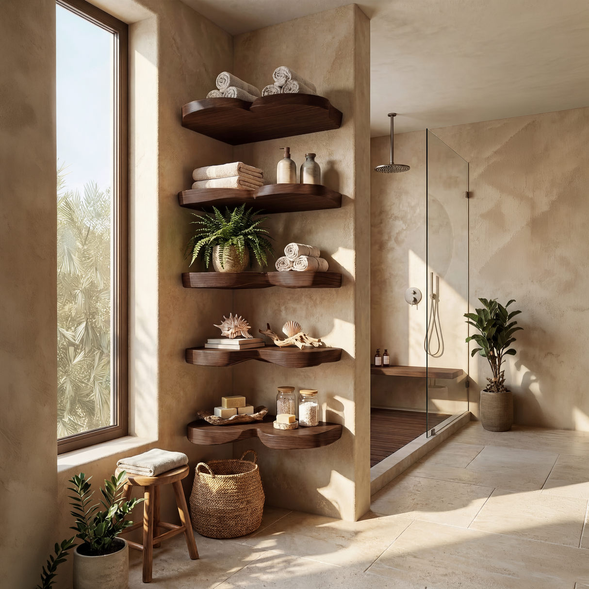 Rustic Leaf Floating Shelf Kitchen Wall Organizer Display