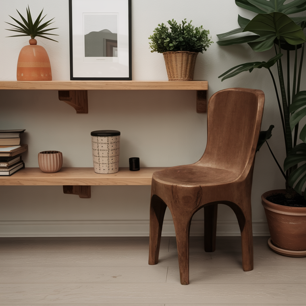 Sculptural Solid Wood Chair With Curved Seat For Garden Or Indoor Decor