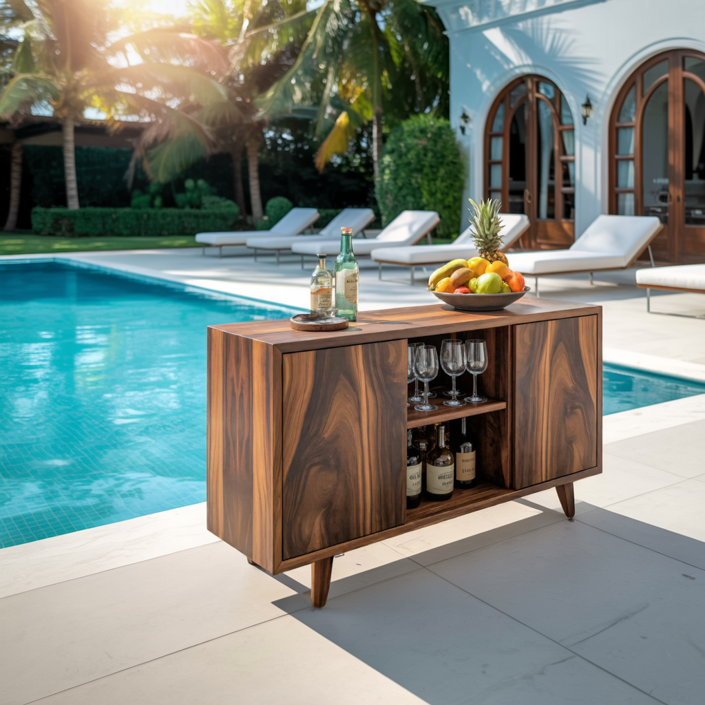 Mid Century Outdoor Bar Cabinet With Wine Storage For Patio