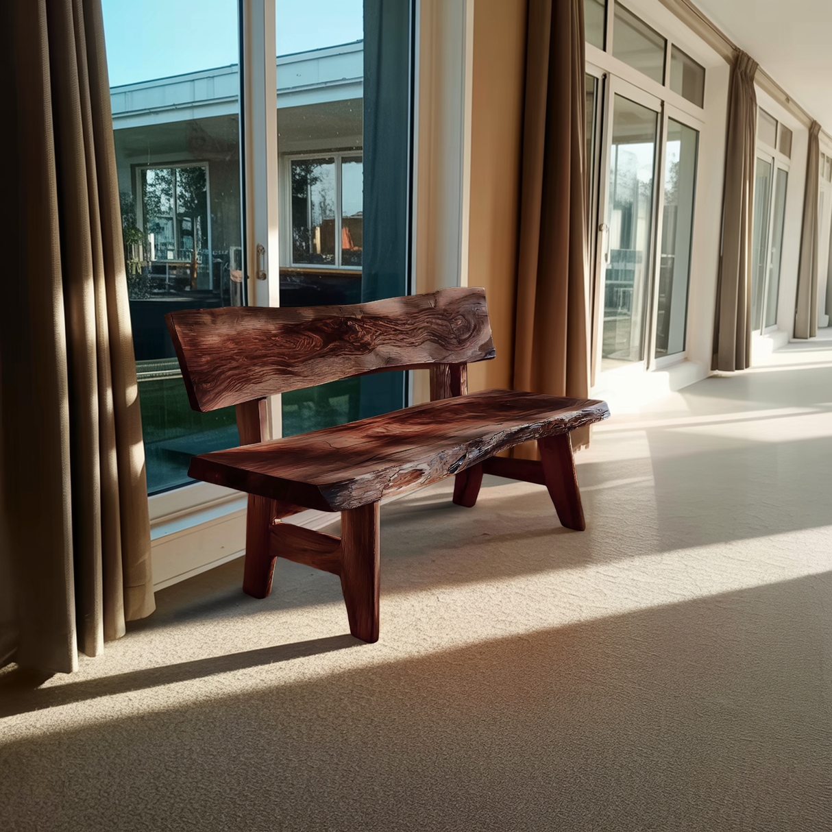 Live Edge Outdoor Wood Bench For Patio And Backyard