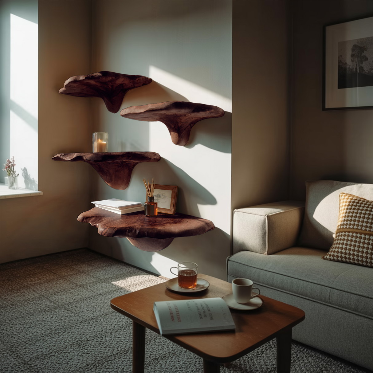 Mid Century Live Edge Mushroom Shelf For Stylish Furniture Decor