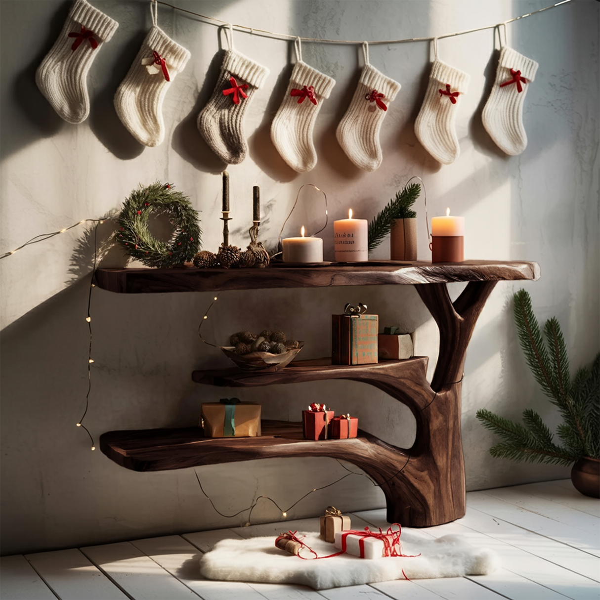 Modern Wooden Live Edge Console Table For Christmas Entryway Furniture