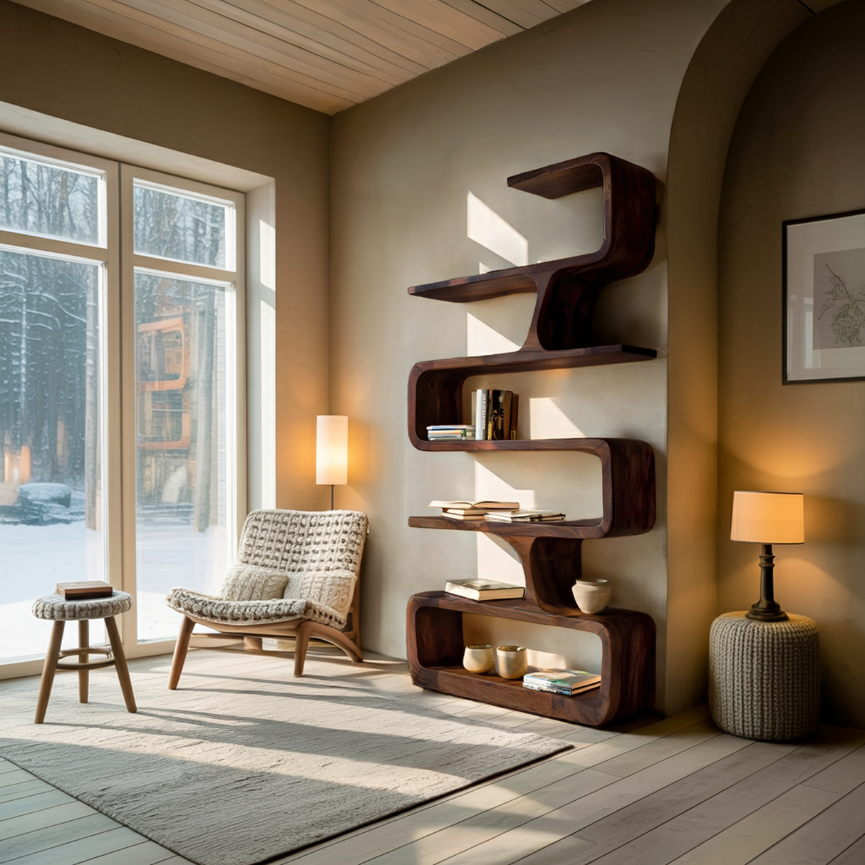 Contemporary Handmade Wooden Bookshelf For Home Styling