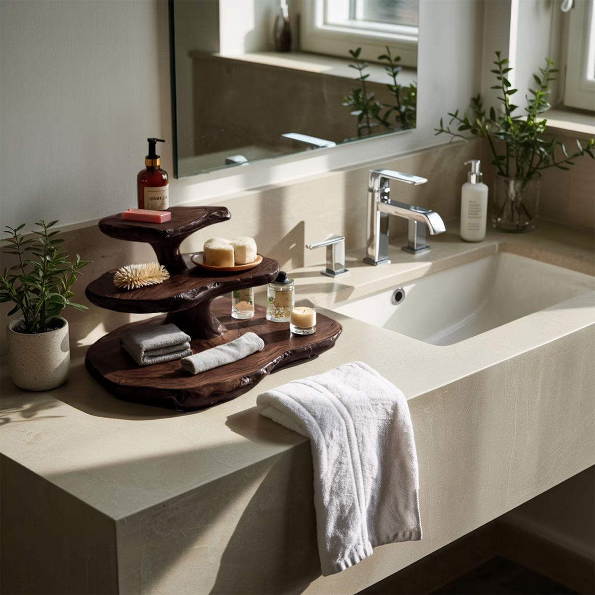 Modern Sculpted Bathroom Shelf Tiered For Clean Bathroom