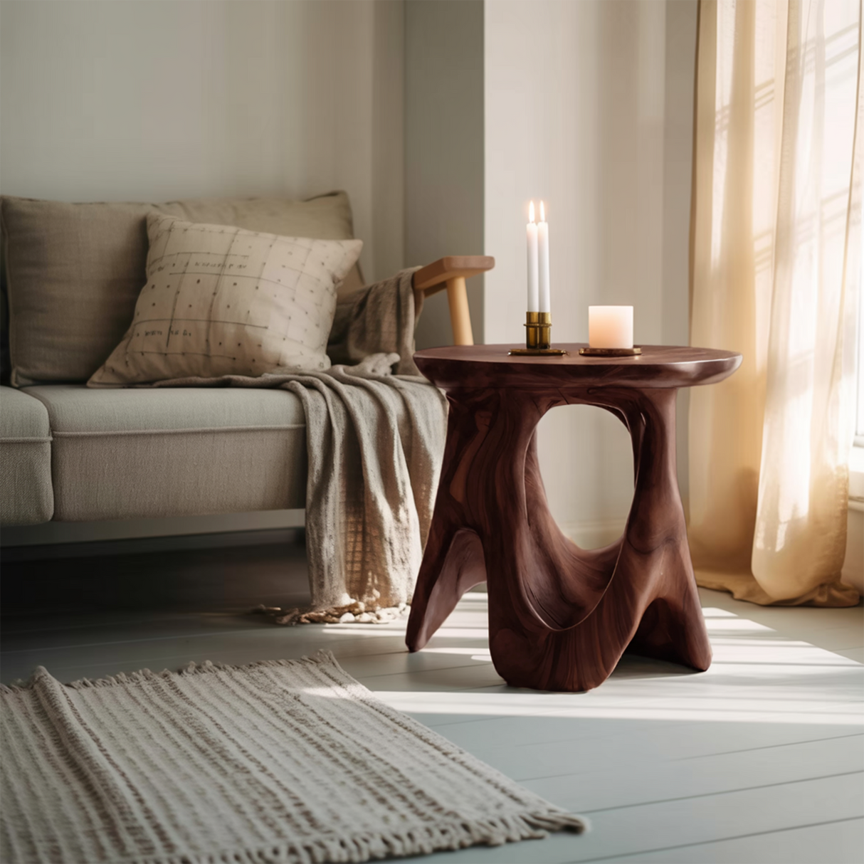Modern Sculptural Carved Side Table For Living Room