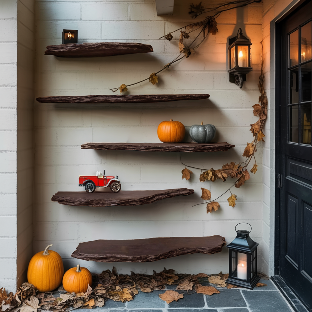 Farmhouse Live Edge Floating Shelf For Living Room Warm Halloween Accent