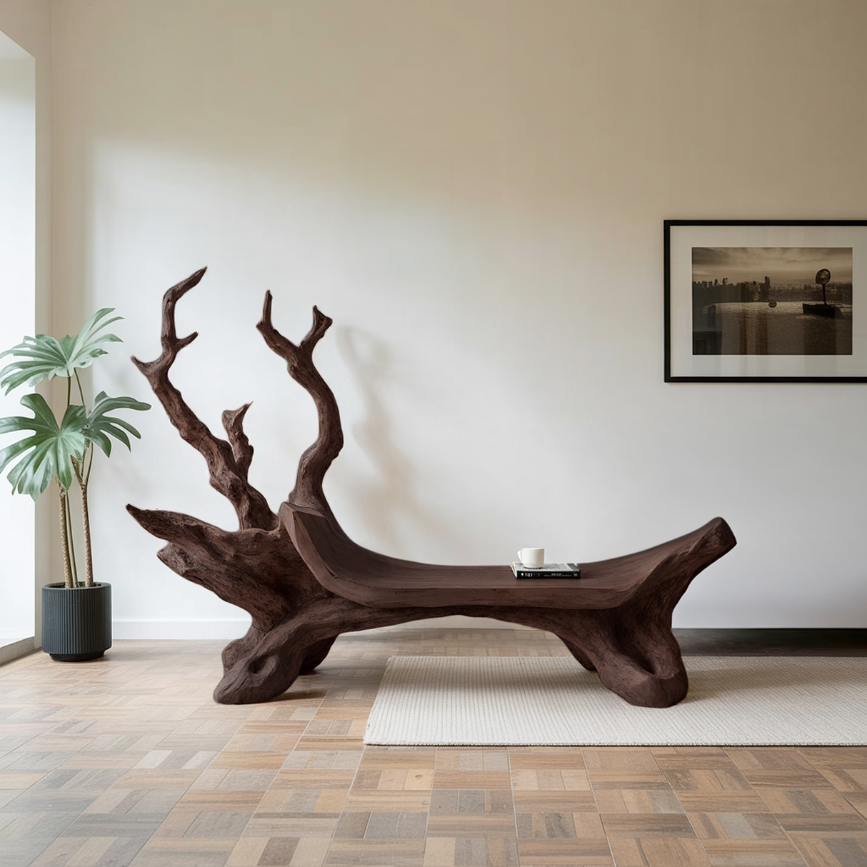 Mid Century Wooden Bench For Modern Living Room Decor