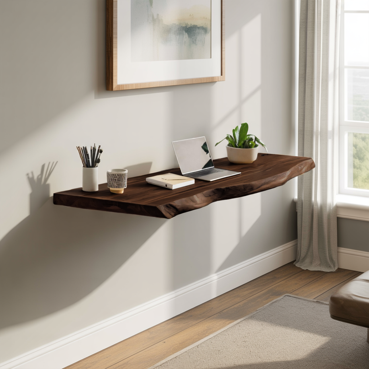 Minimalist Floating Live Edge Desk For Home Office