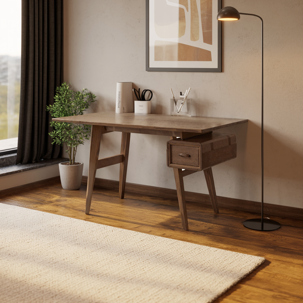 Mid-Century Desk With Drawer For Home Office Space – ET Woodcrafts