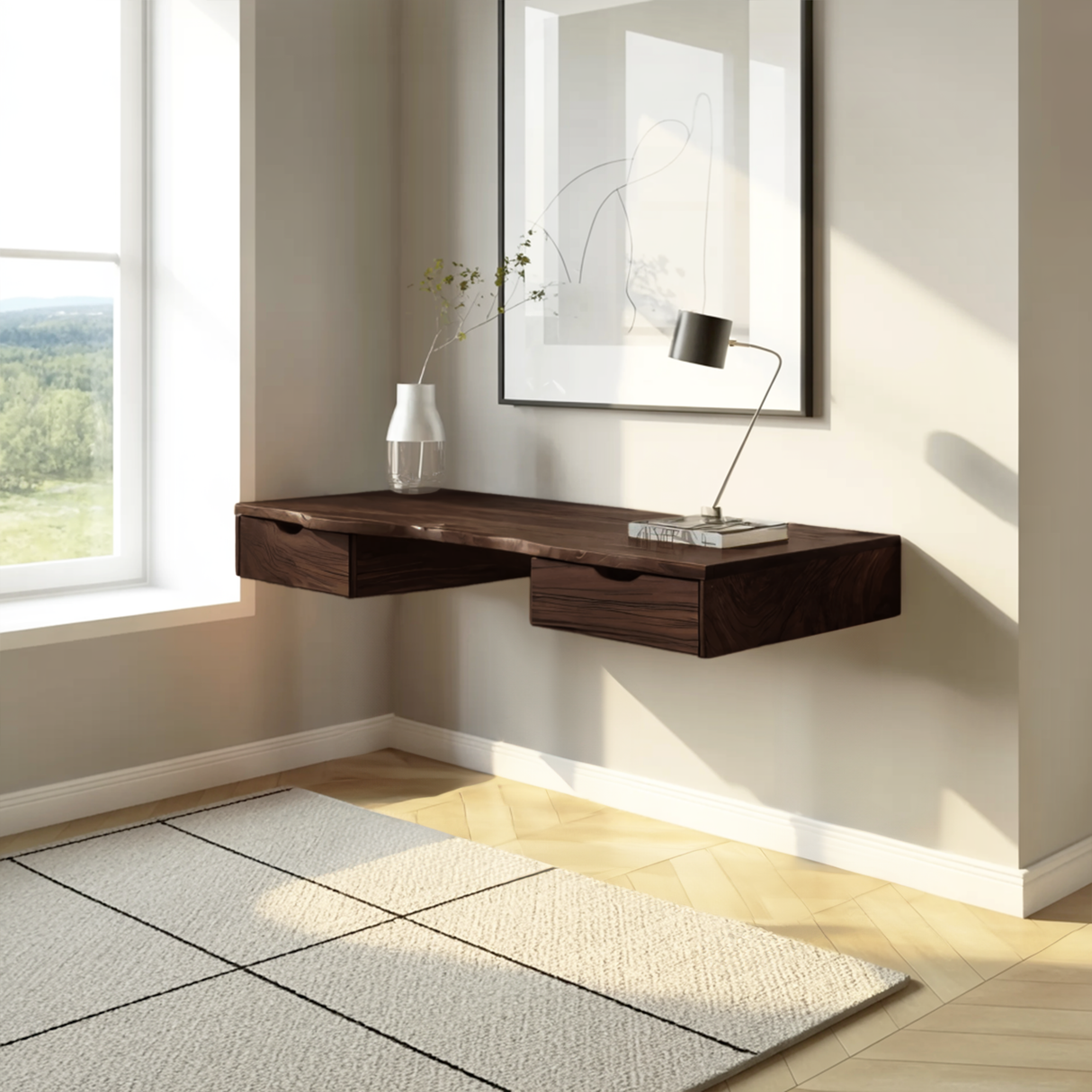 Modern Floating Desk With Drawers For Home Office