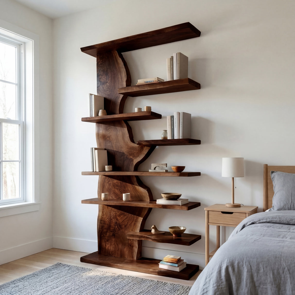 Organic Wooden Standing Shelf For Living Room