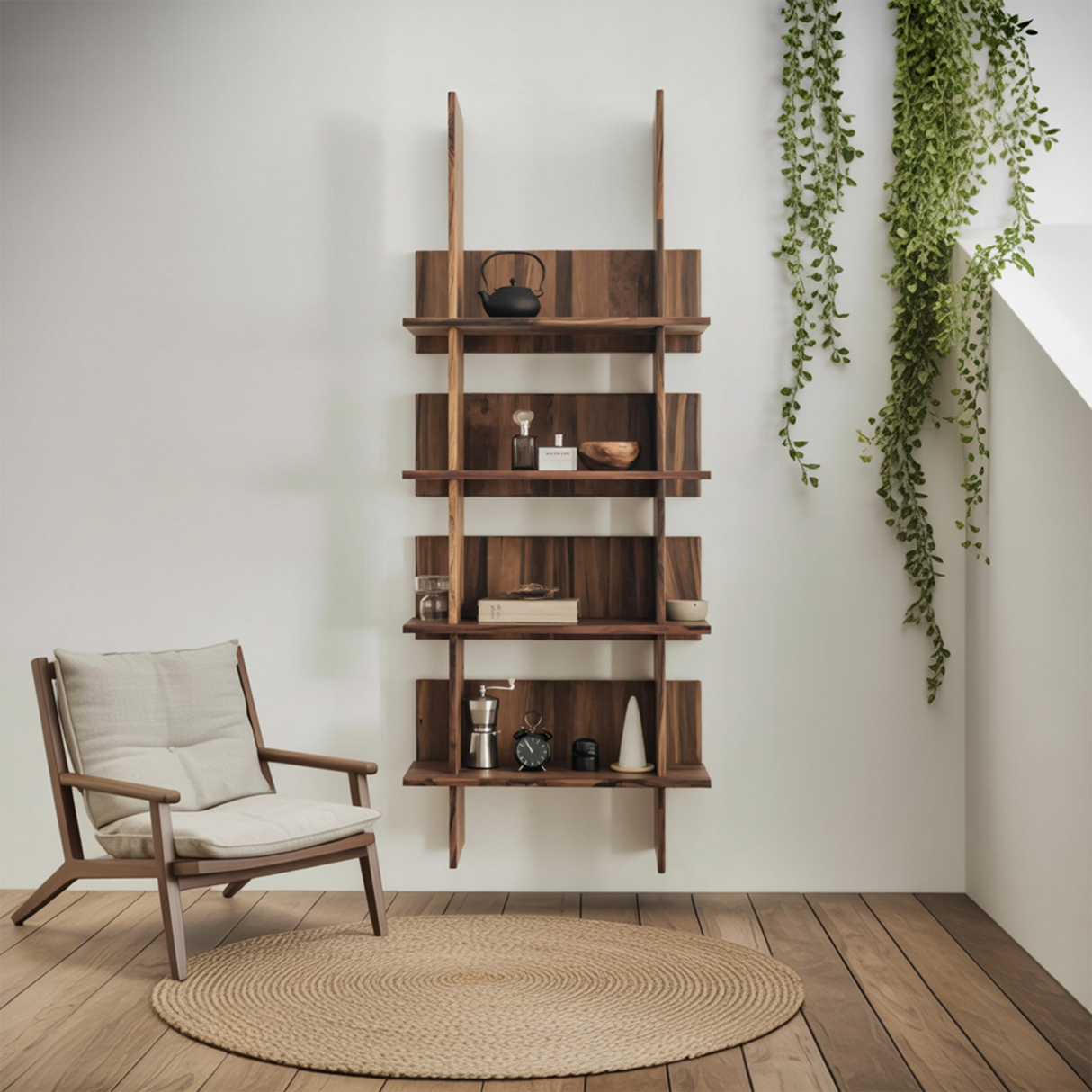 Minimalist Wall Mounted Bookshelf With Back Panel Storage Rack For Living Room And Office