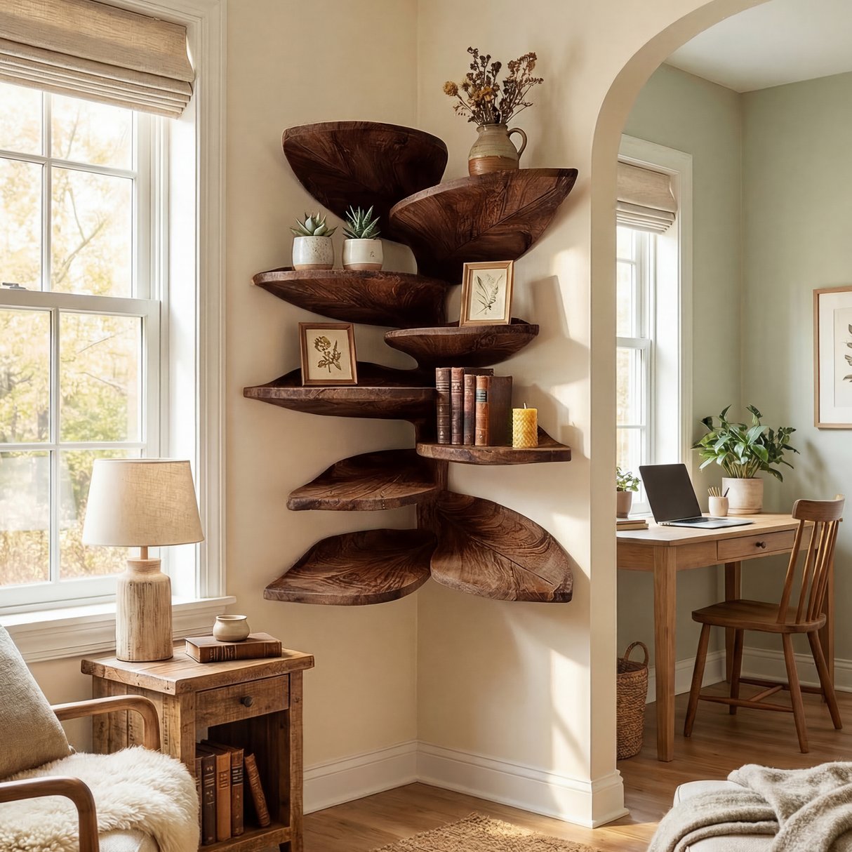 Modern Leaf Corner Shelf Entryway Wall Organizer Display
