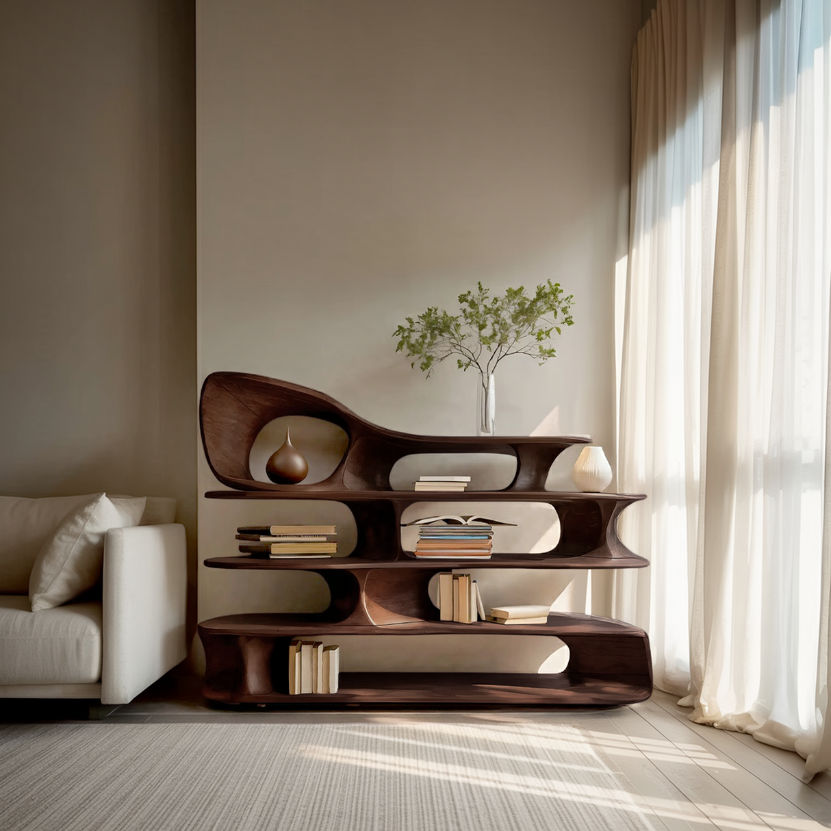 Modern Sculptural Standing Shelf For Living Room
