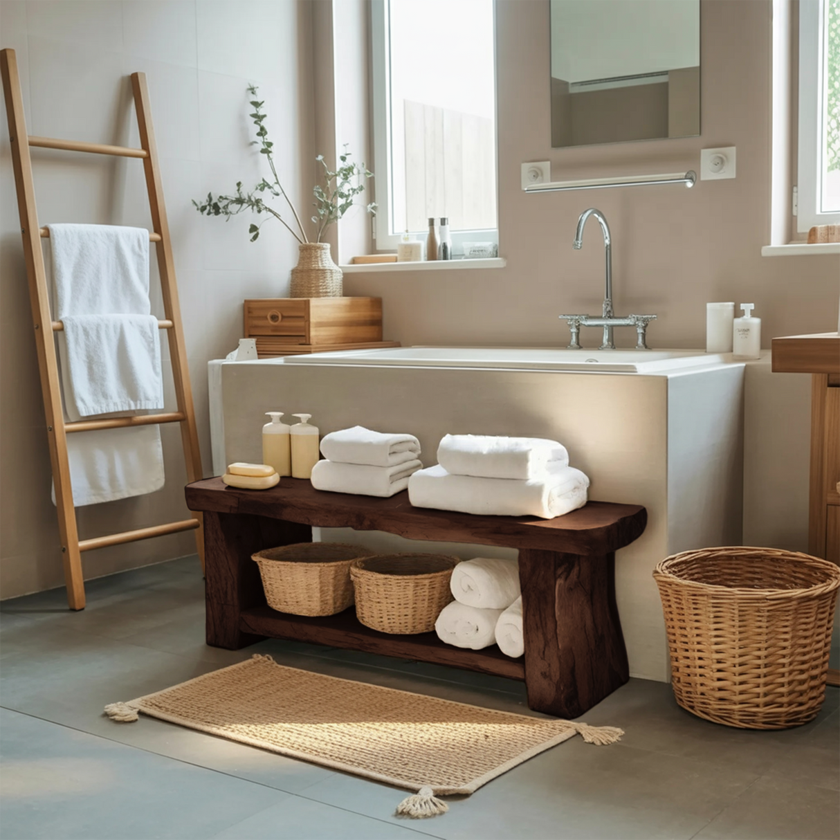Modern Spa Shower Bench With Storage Shelf For Bathroom