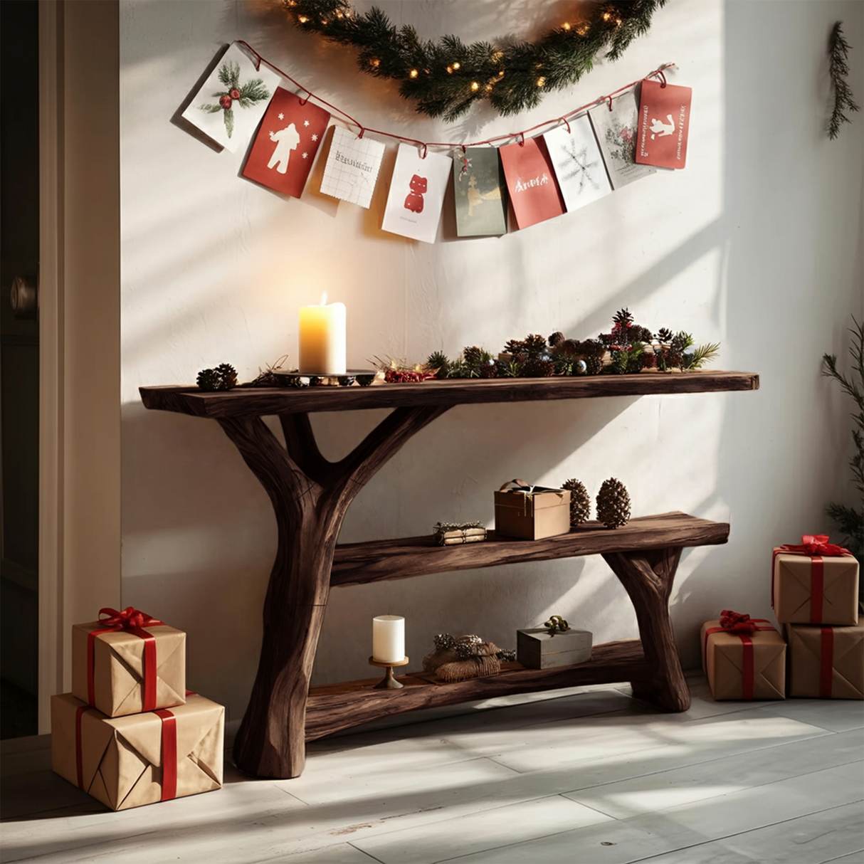 Mid Century Solid Wood Console Table For Living Room Christmas Decoration
