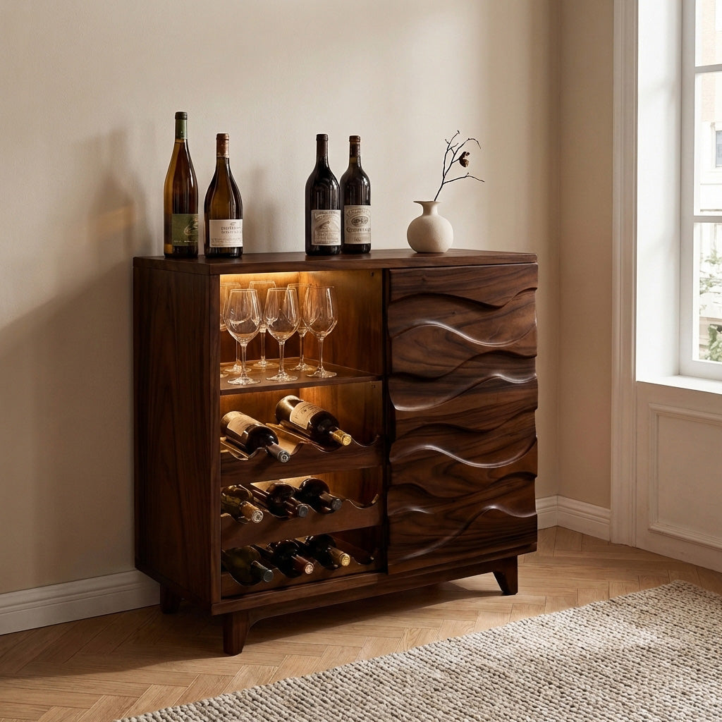 Modern Wine Cabinet Natural Wood For Dining Room