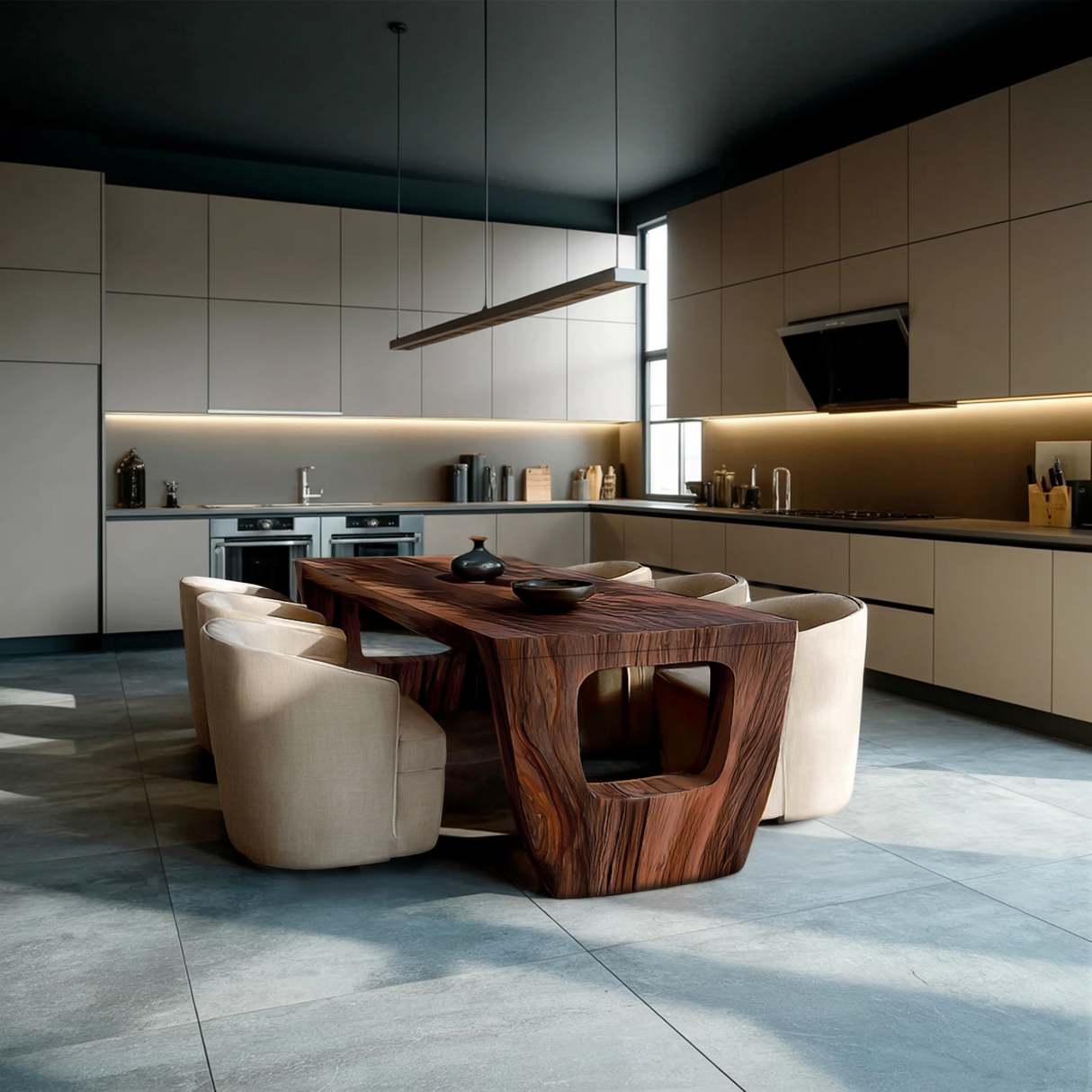 Rustic Dining Table With Artistic Base Design For Kitchen