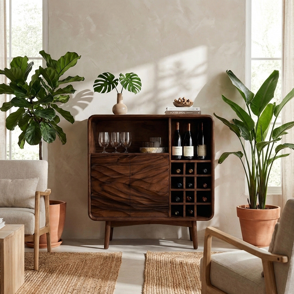 Contemporary Wine Storage Cabinet Natural Wood For Living Room