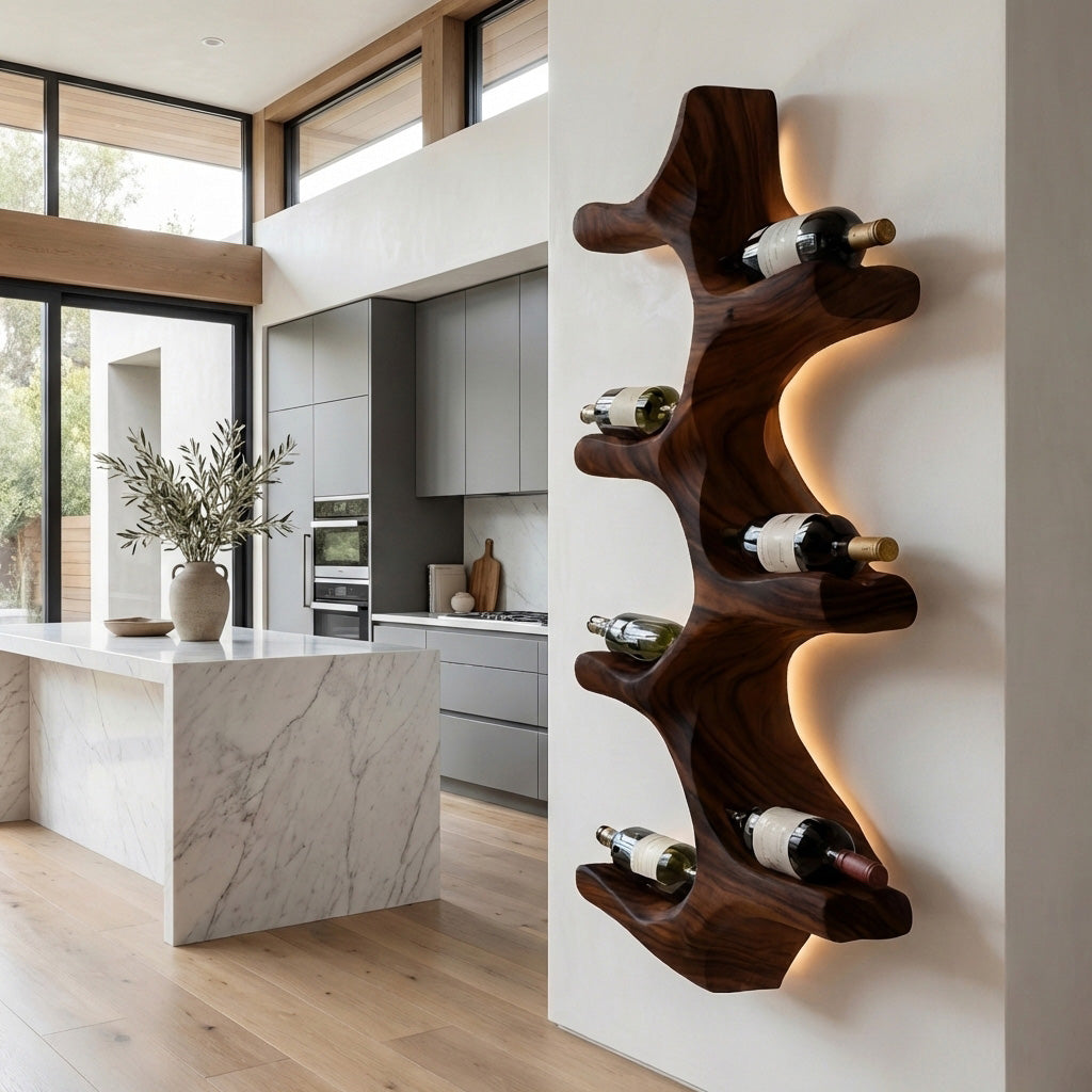 Modern Wall Mounted Wine Rack Natural Wood For Kitchen