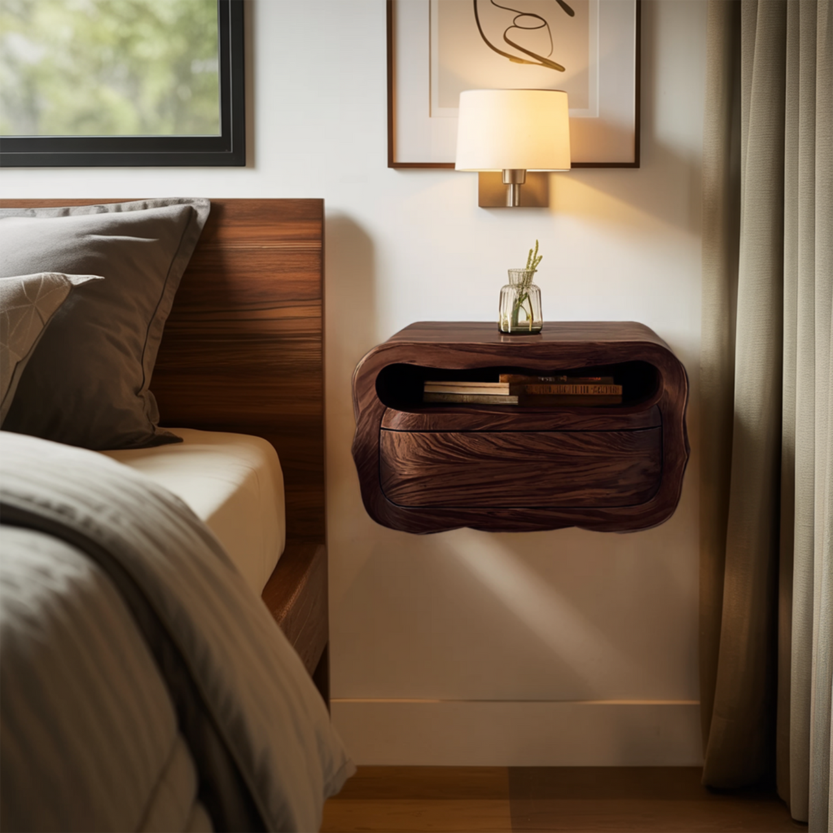 Modern Floating Nightstand With Soft Curves For Bedroom