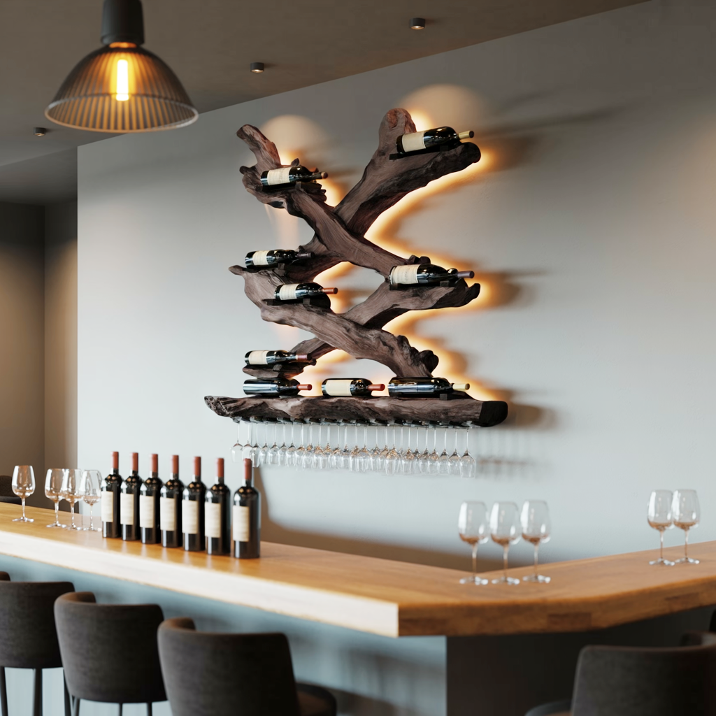 Mid Century Wine Rack For Living Room Bottle Display