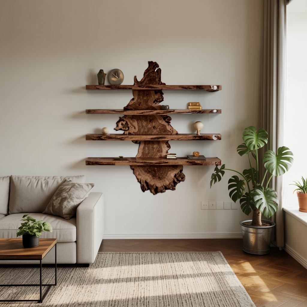 Live Edge Wall Shelf Design For Bedroom Display
