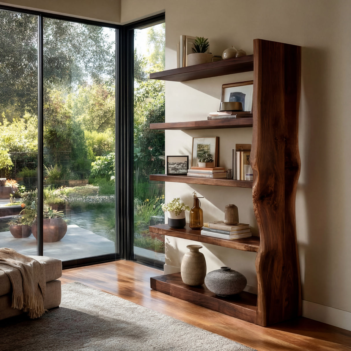 Organic Wooden Standing Shelf For Minimalist Home
