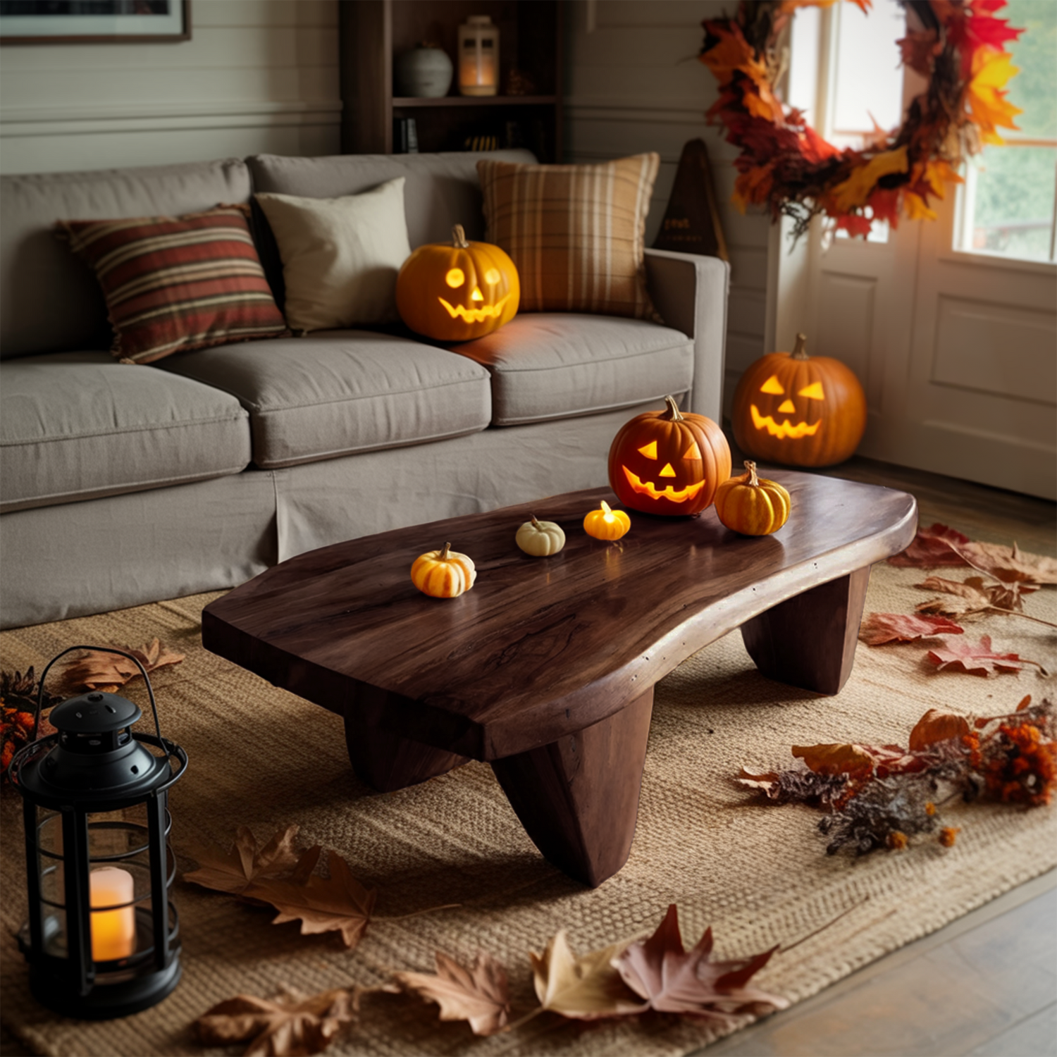 Modern Wooden Live Edge Coffee Table For Living Room Halloween Decor