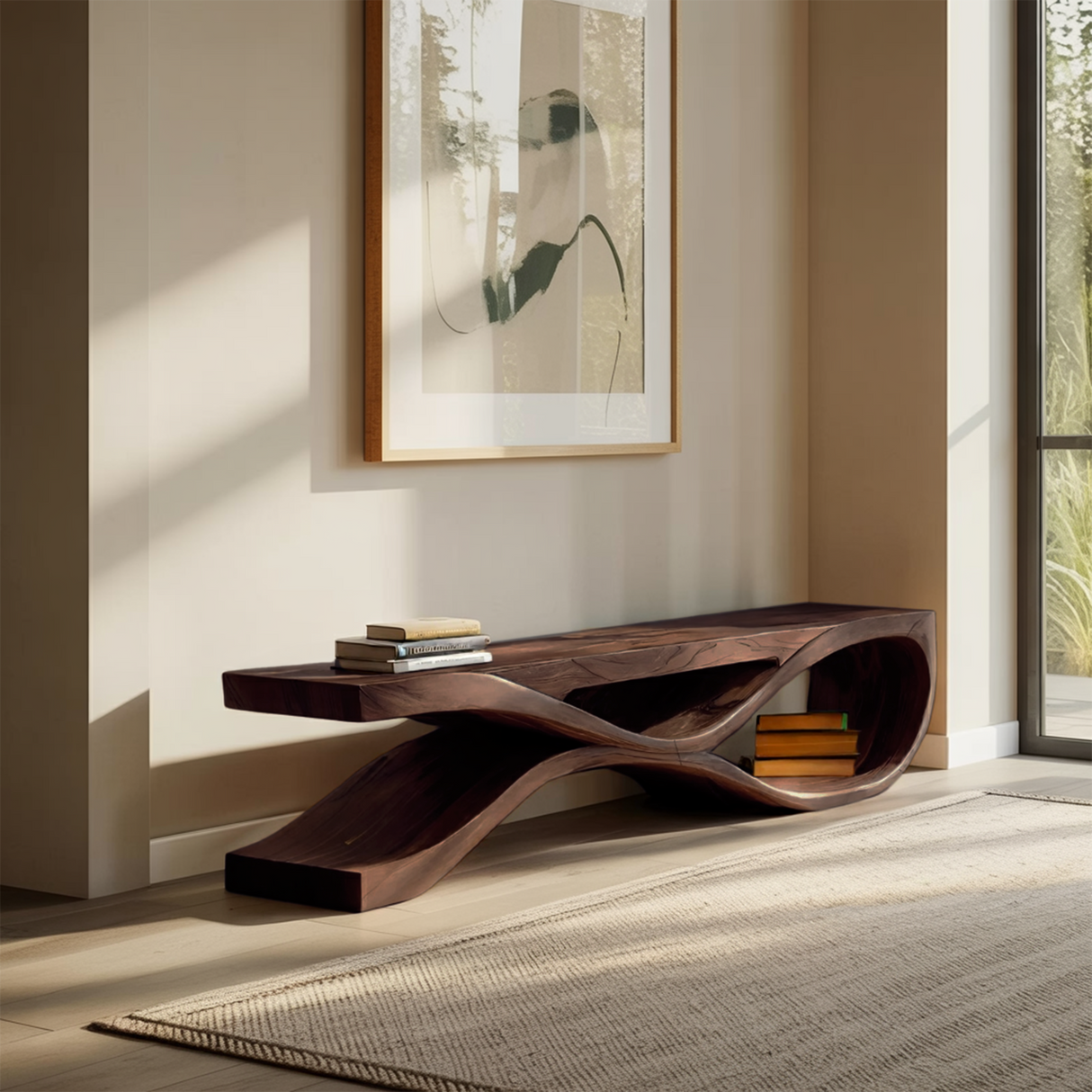 Organic Bench With Flowing Curved For Modern Home Decor