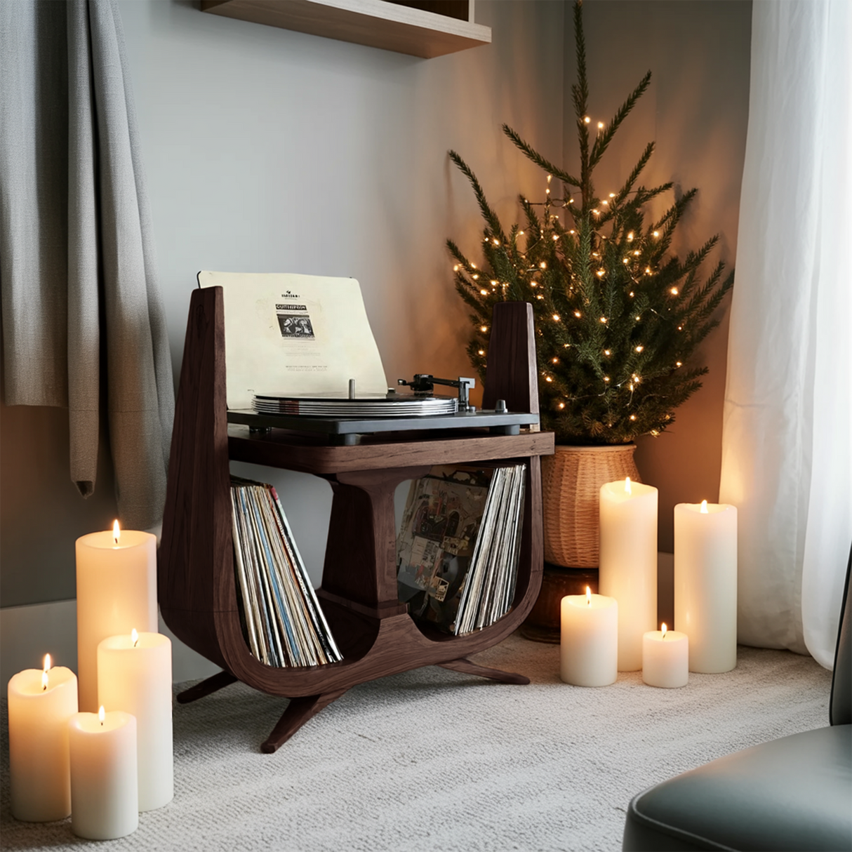 Handcrafted Wooden Record Stand For Entryway Gift Idea