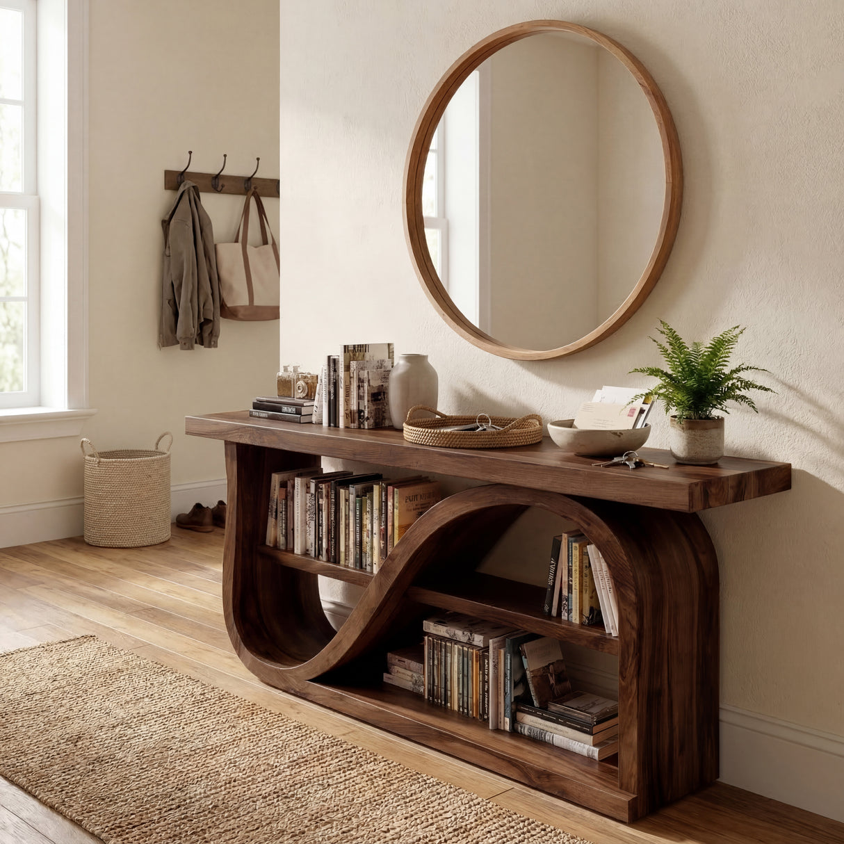 Elegant Wood Console Table With Unique Base For Living Room