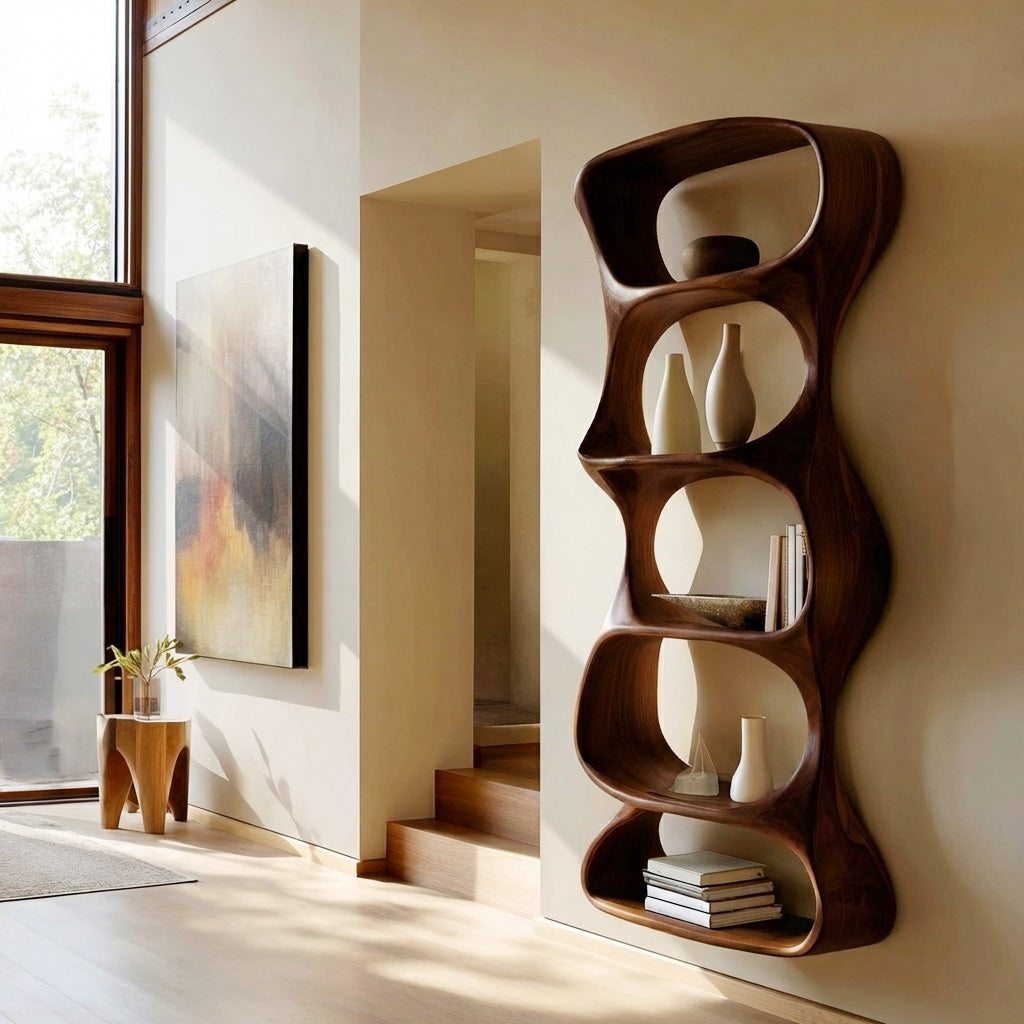 Modern Organic Wall Shelf Natural Wood For Living Room