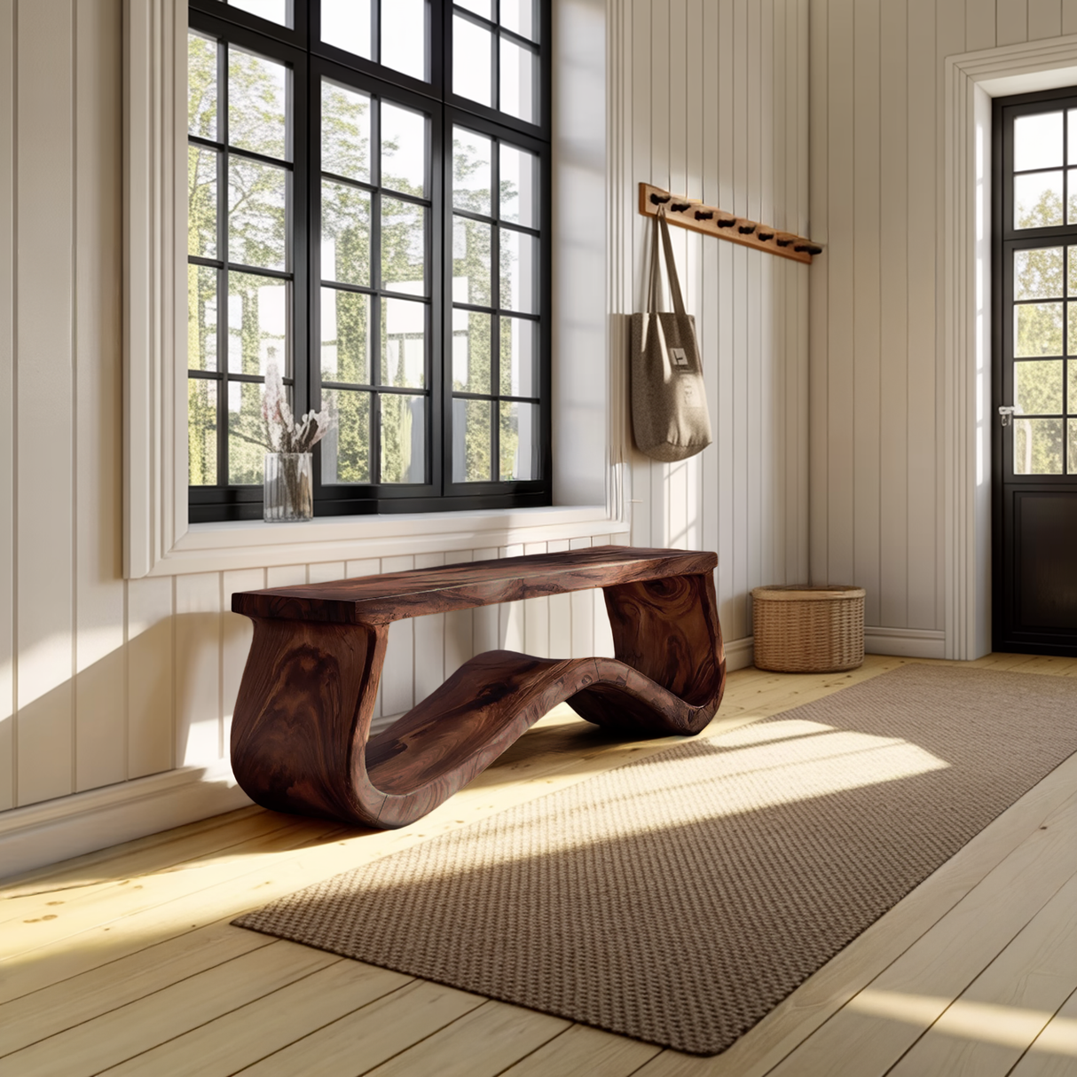 Modern Seating Bench Organic Curved Design For Entryway