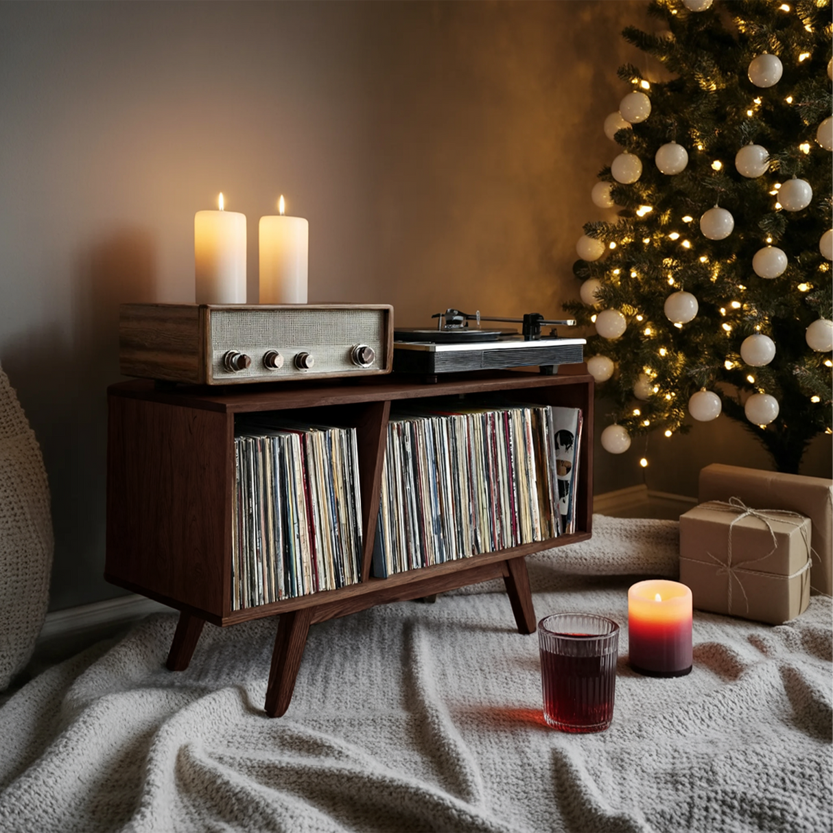 Farmhouse Wooden Record Stand For Entryway Christmas Display