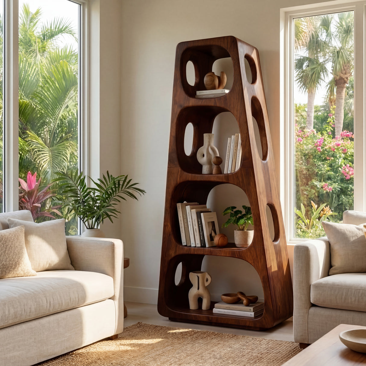 Mid Century Wooden Standing Shelf For Living Room