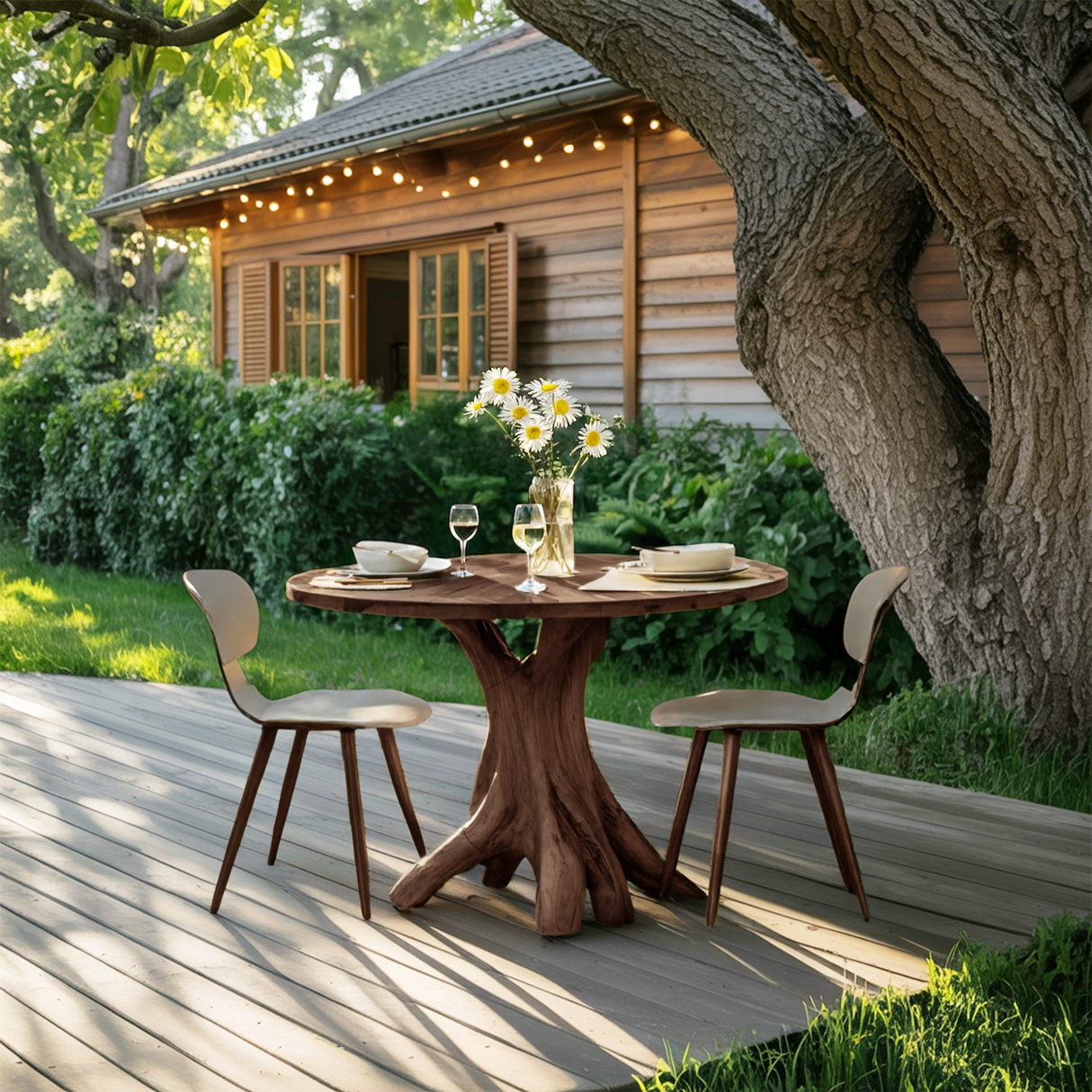 Mid Century Wooden Dining Table For A Warm Outdoor Space