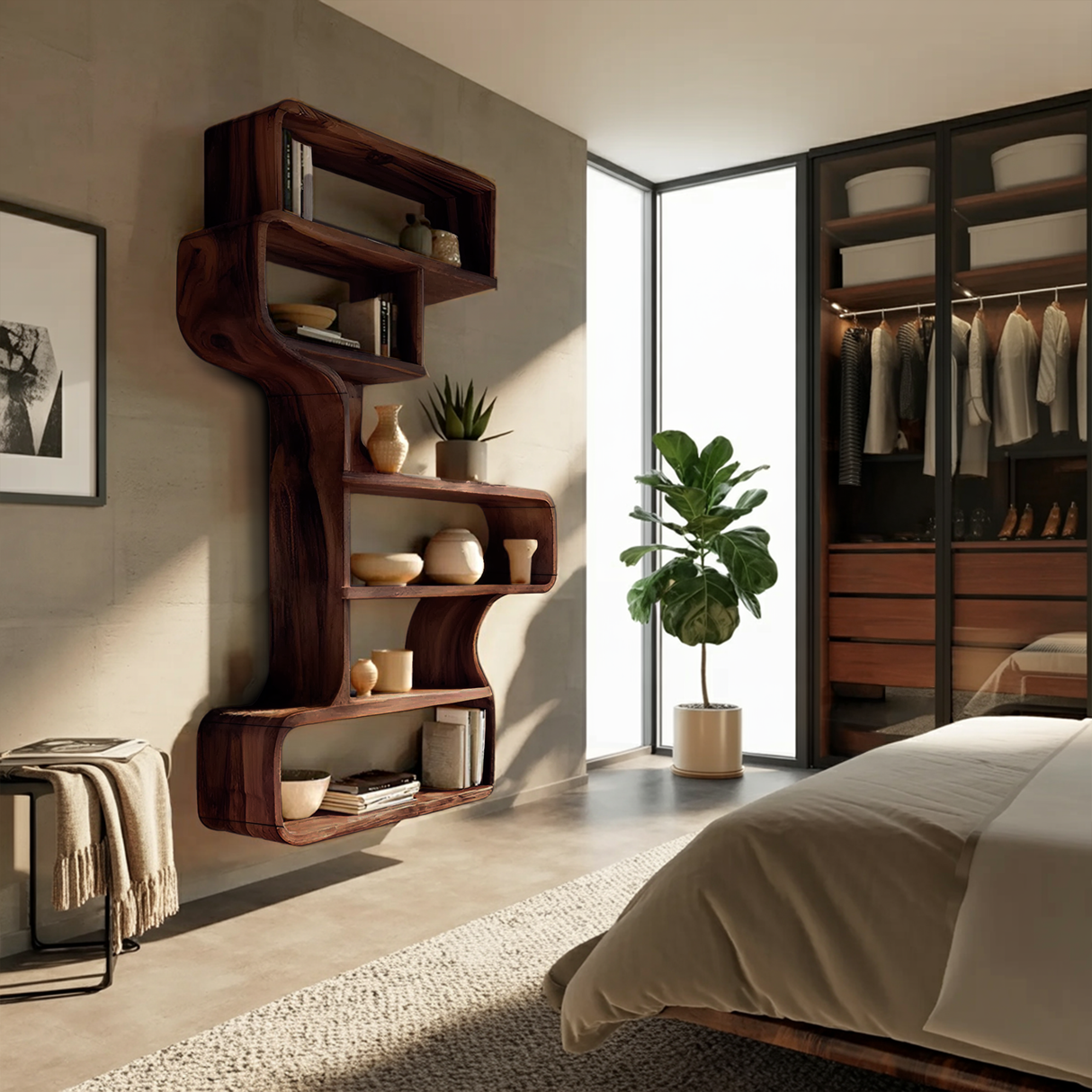 Industrial Natural Wood Wall Rack For Entryway Storage Display