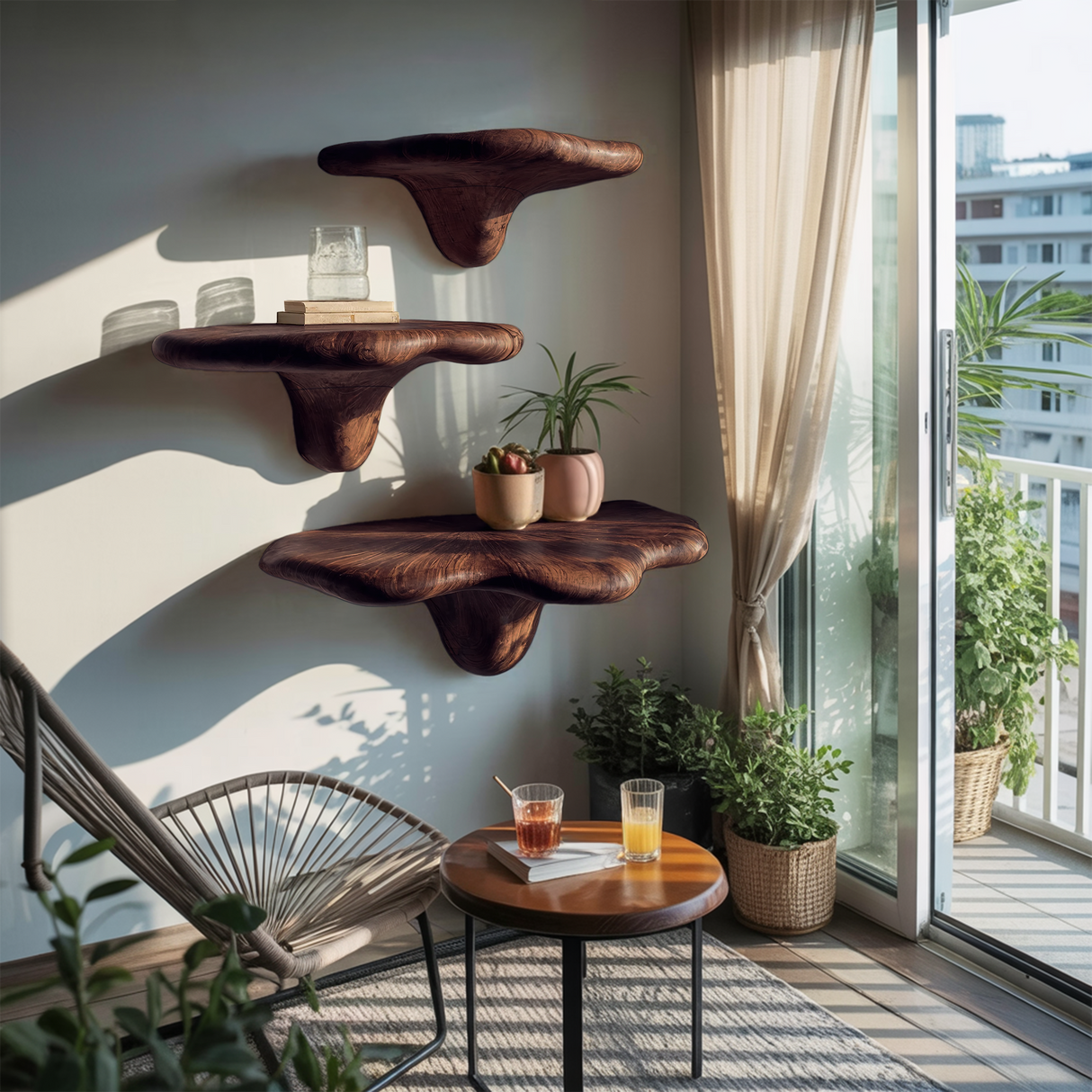 Farmhouse Live Edge Mushroom Shelf For Natural Furniture Decor Style