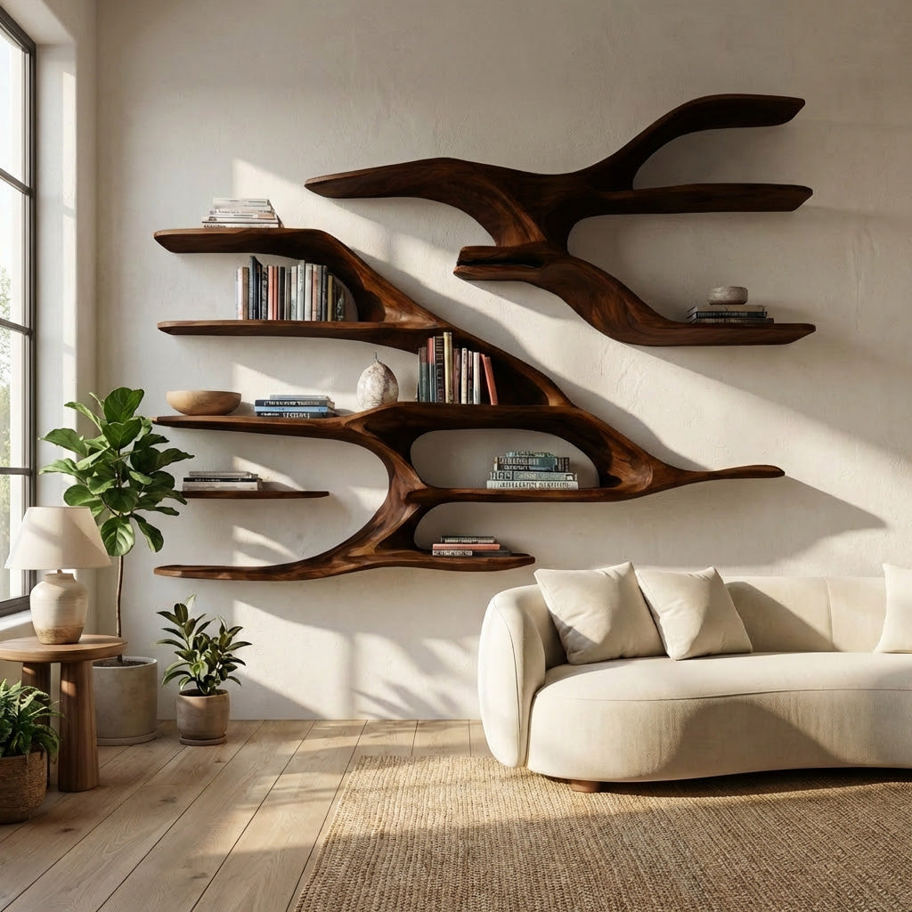 Contemporary Wooden Wall Shelf For Living Room Decor