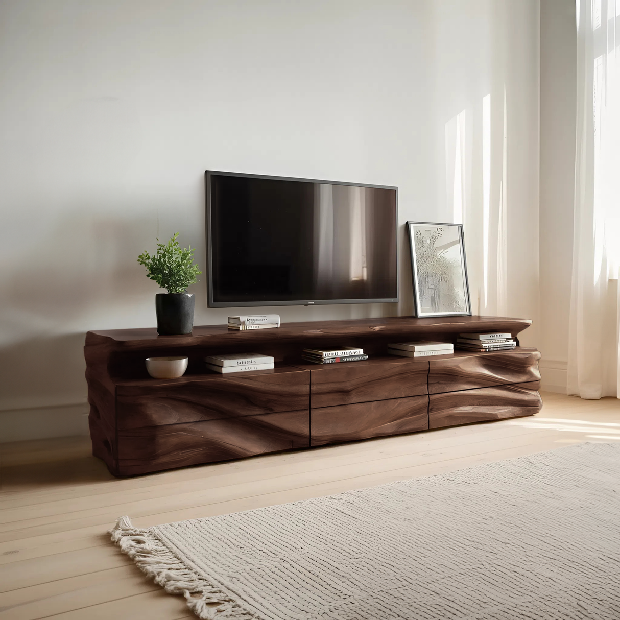 Modern TV Console With Shelf And Drawers For Living Room
