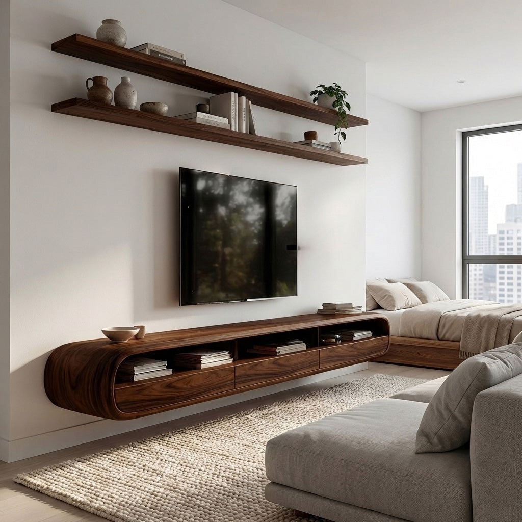 Modern Natural Wood Wall Mounted TV Cabinet For Living Room