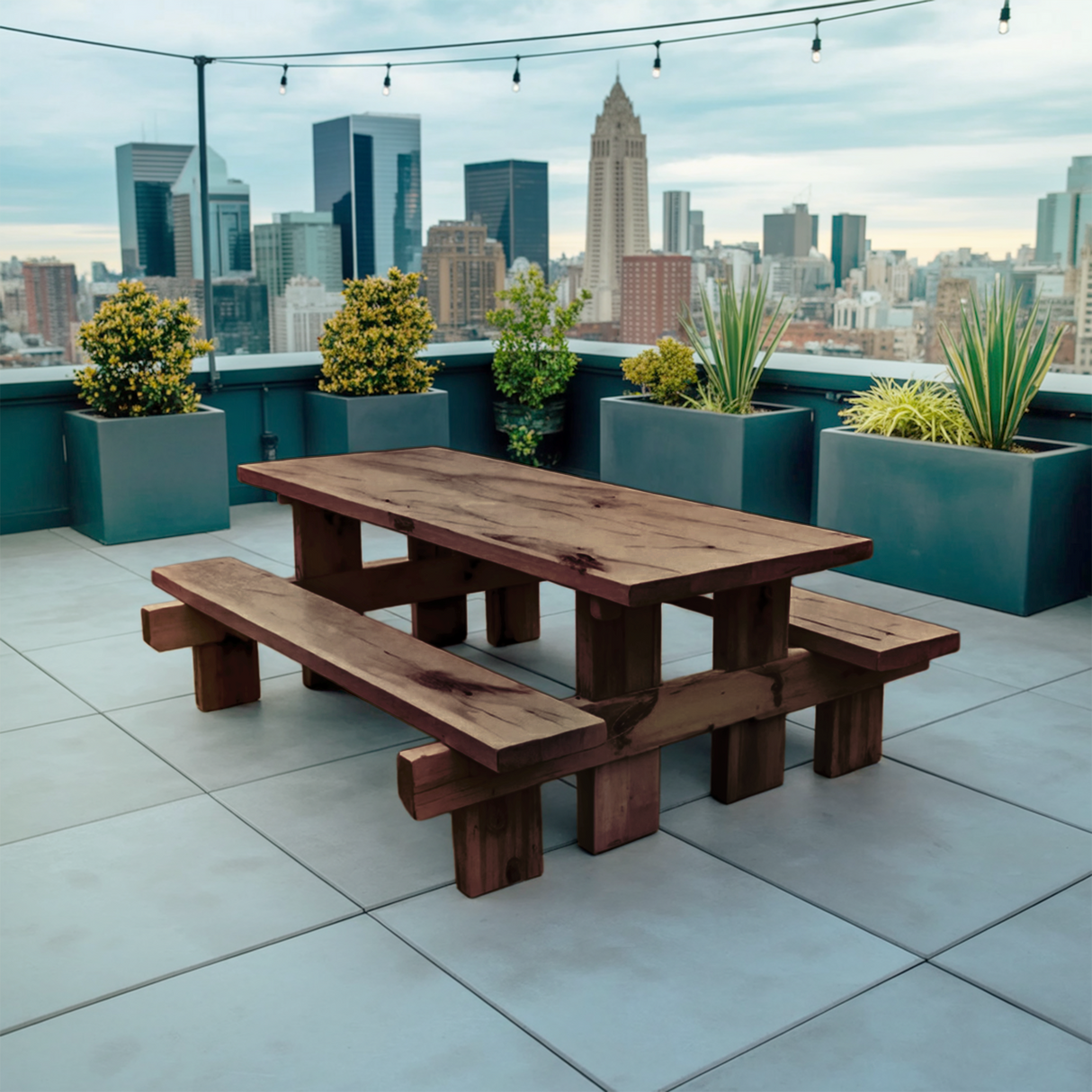 Minimalist Outdoor Picnic Table With Benches For Garden Or Cabin